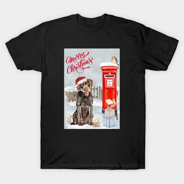 German Wirehaired Pointer Merry Christmas Santa Dog T-Shirt by Puppy Eyes